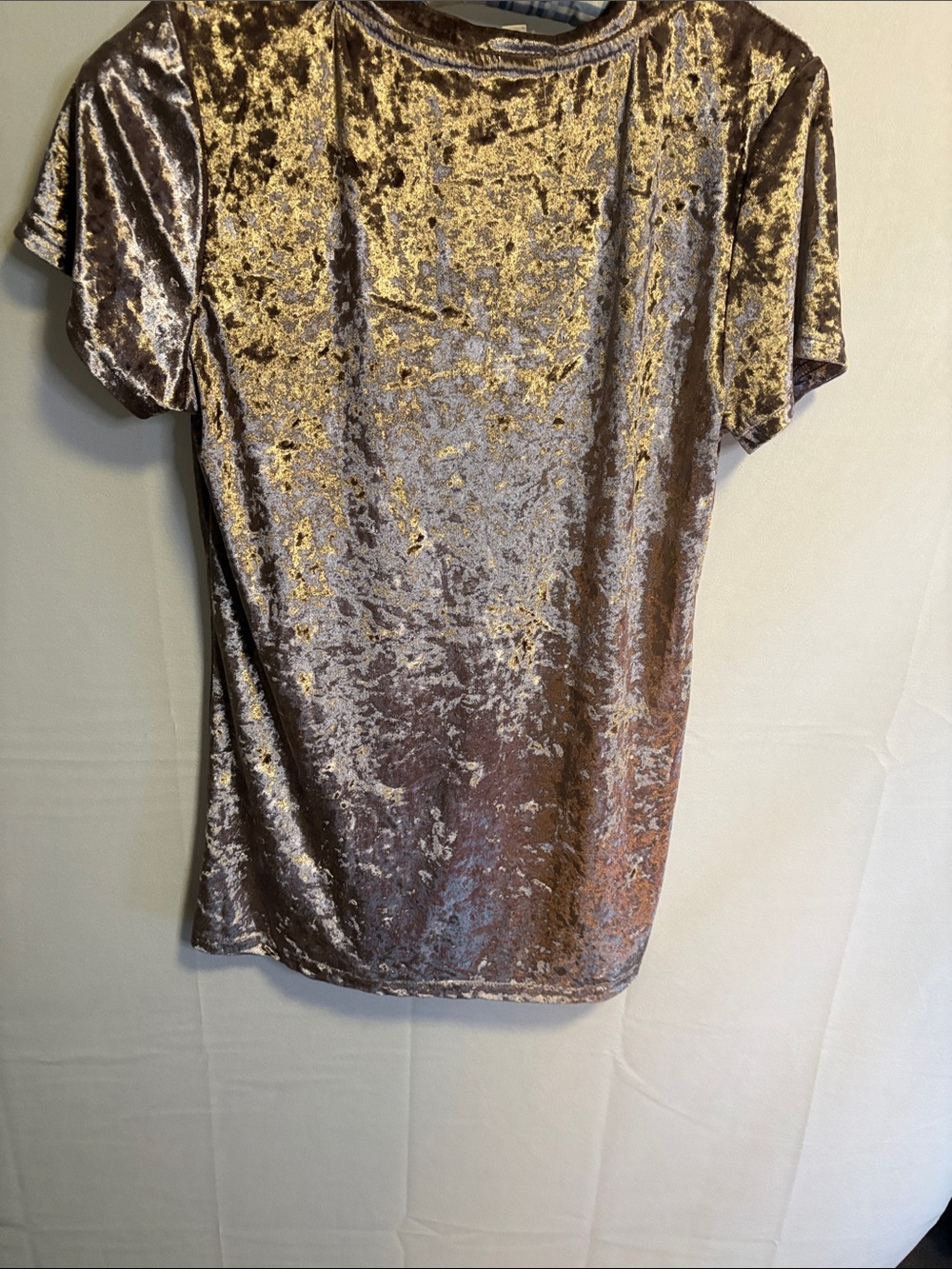 POL Crushed Velvet V-Neck Short Sleeve Top - Taupe - Picture 6 of 9